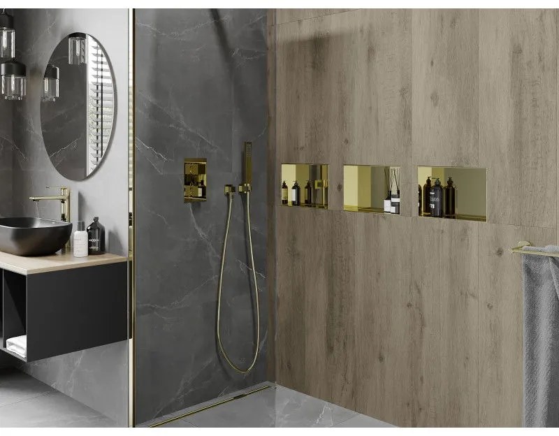 Mexen X-Wall-NR, polička na zapustenie pod obklad bez goliera 30 x 20 cm, zlatá lesklá, 1951302010