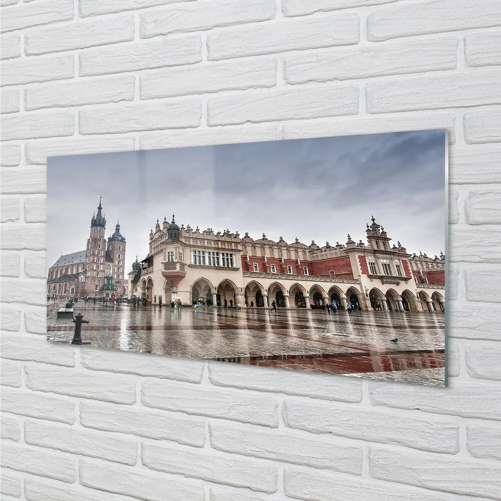 Sklenený obraz Krakow kostol Cloth dážď 100x50 cm