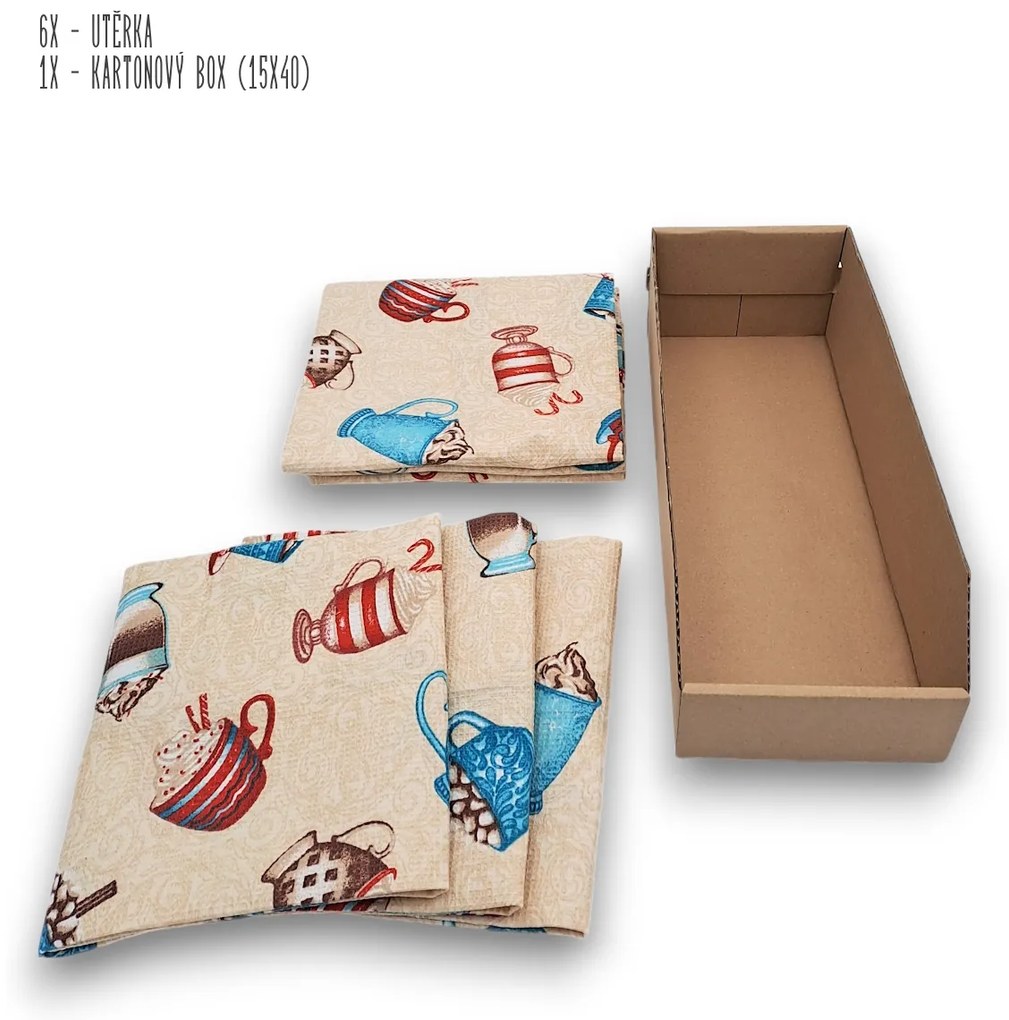 usporadejto.cz 6 ks vaflových kuchynských utierok + úložný box - KÁVA