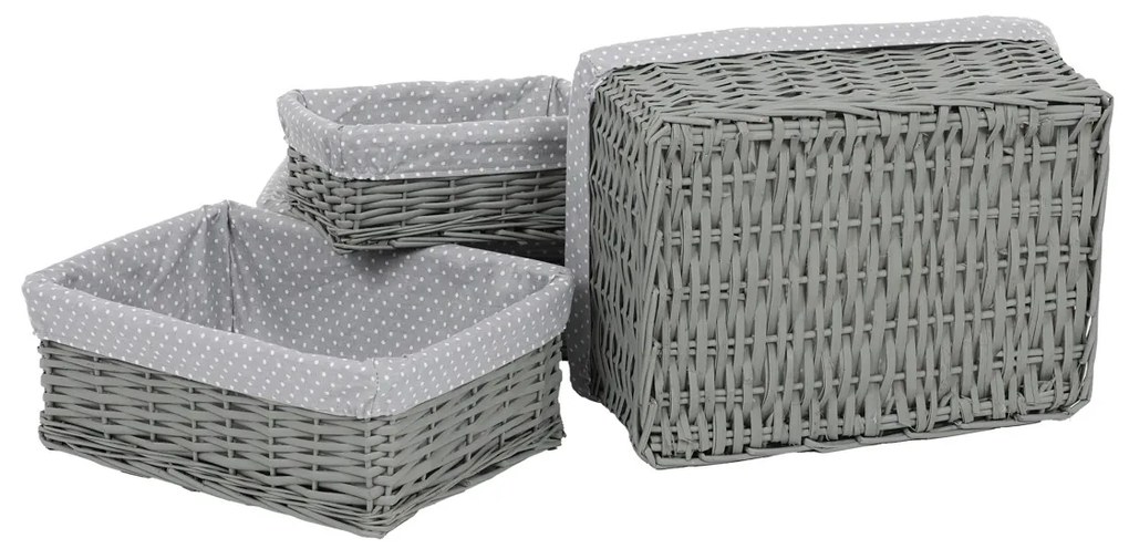 Súprava prútených košov s látkou Sivá bodka, 5 ks, 5 veľkosti, 48 x 18 x 37 cm​