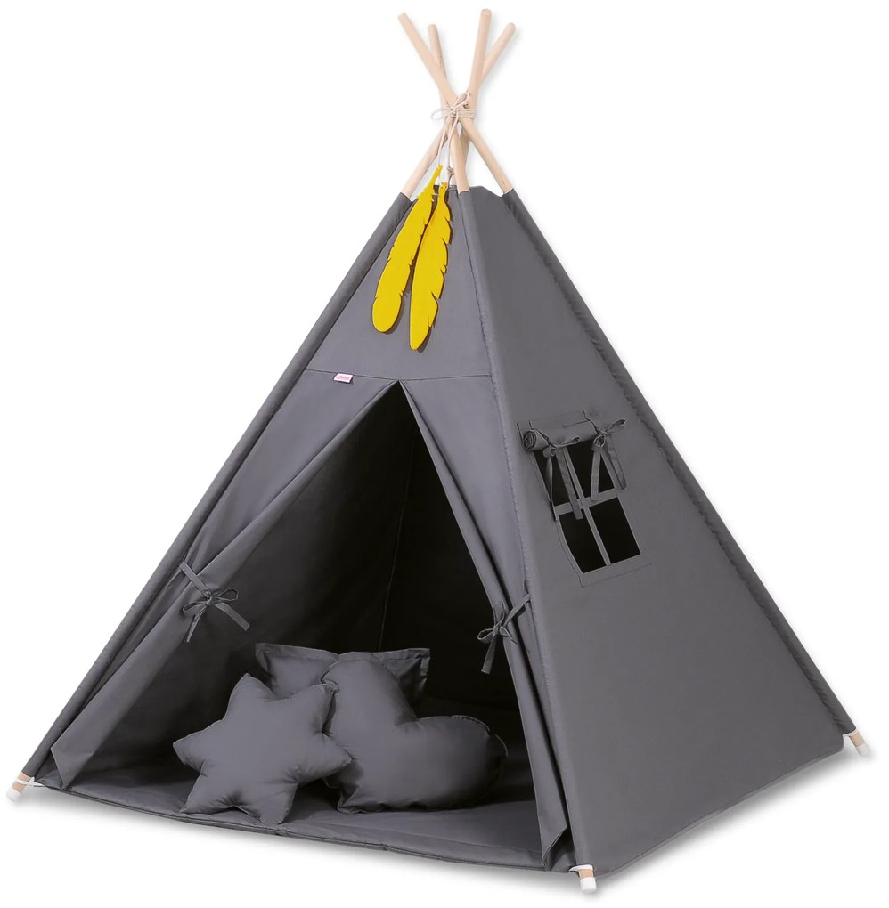 Bobono Stan Teepee pre deti + ozdobné perie - antracitová farba