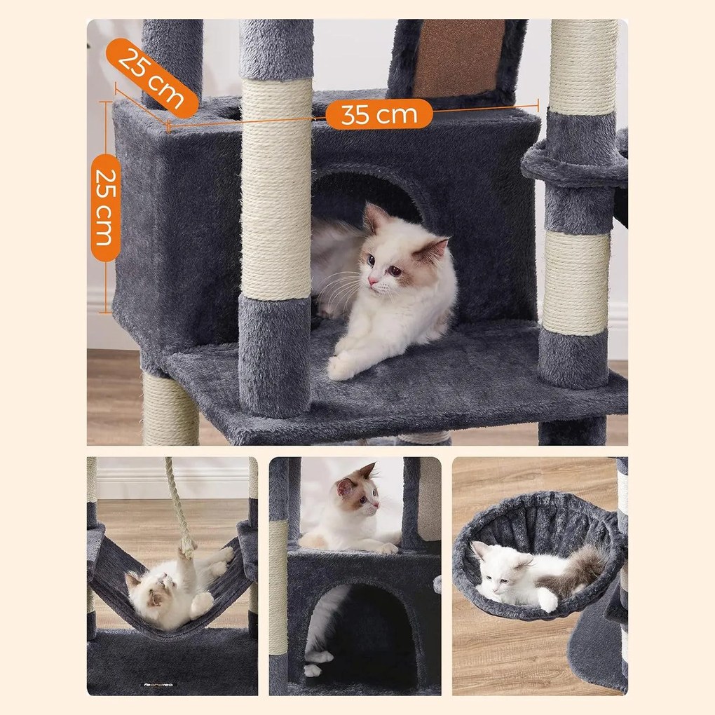 Veľké škrabadlo pre mačky, 168 cm vysoké, mačací strom L, dymovo sivé