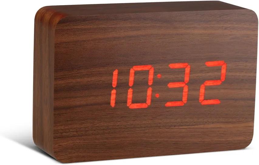 Hnedý budík s červeným LED displejom Gingko Brick Click Clock