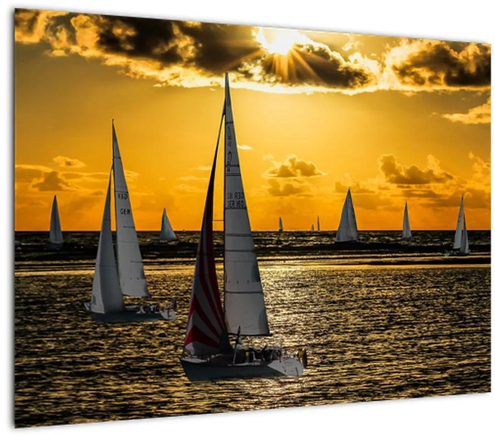Sklenený obraz jachty v západe slnka (70x50 cm)