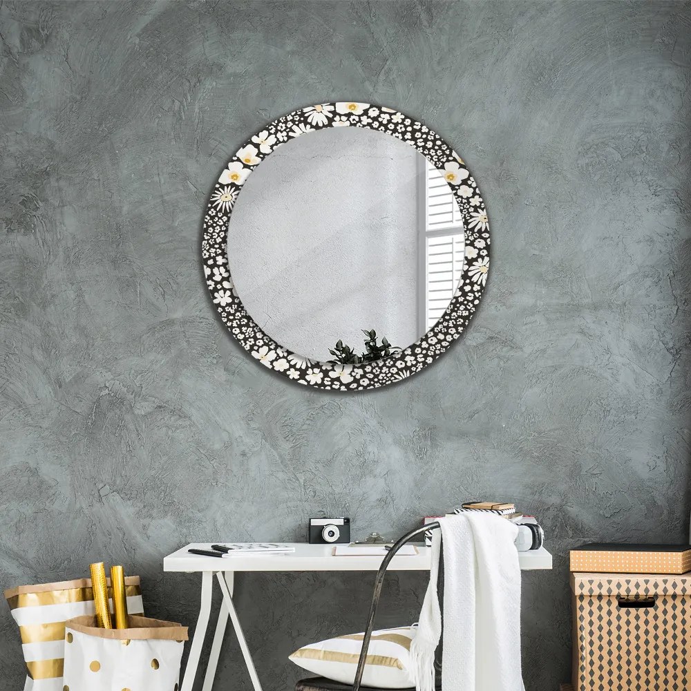 Okrúhle dekoračné zrkadlo s motívom Slonovina stokrota fi 80 cm
