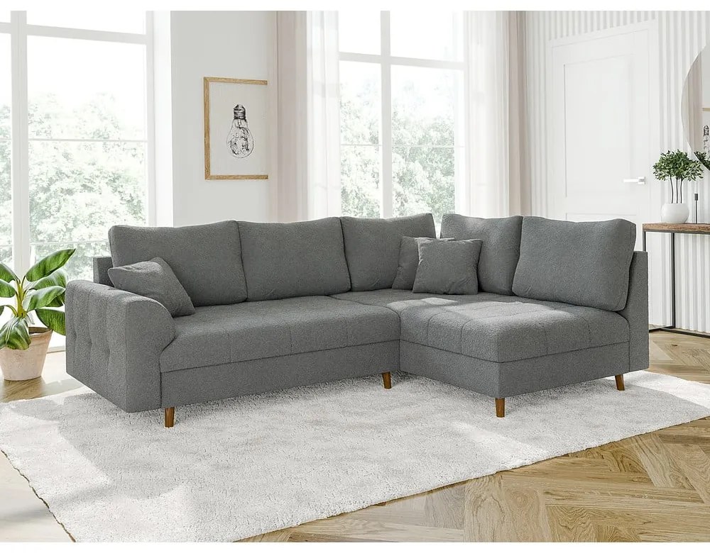 Sivá rohová pohovka z textílie buklé (pravý roh/do L) Ariella – Ropez