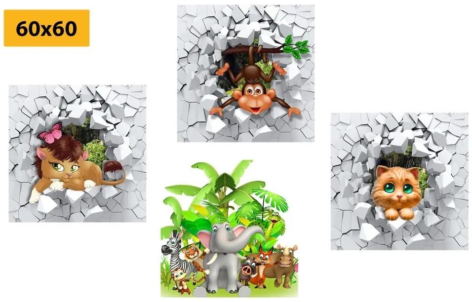 Set obrazov džungľa plná zvierat - 4x 40x40