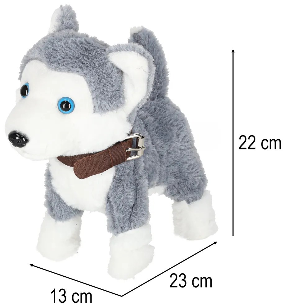KIK Interaktívna plyšová hračka pes Husky na vodítku