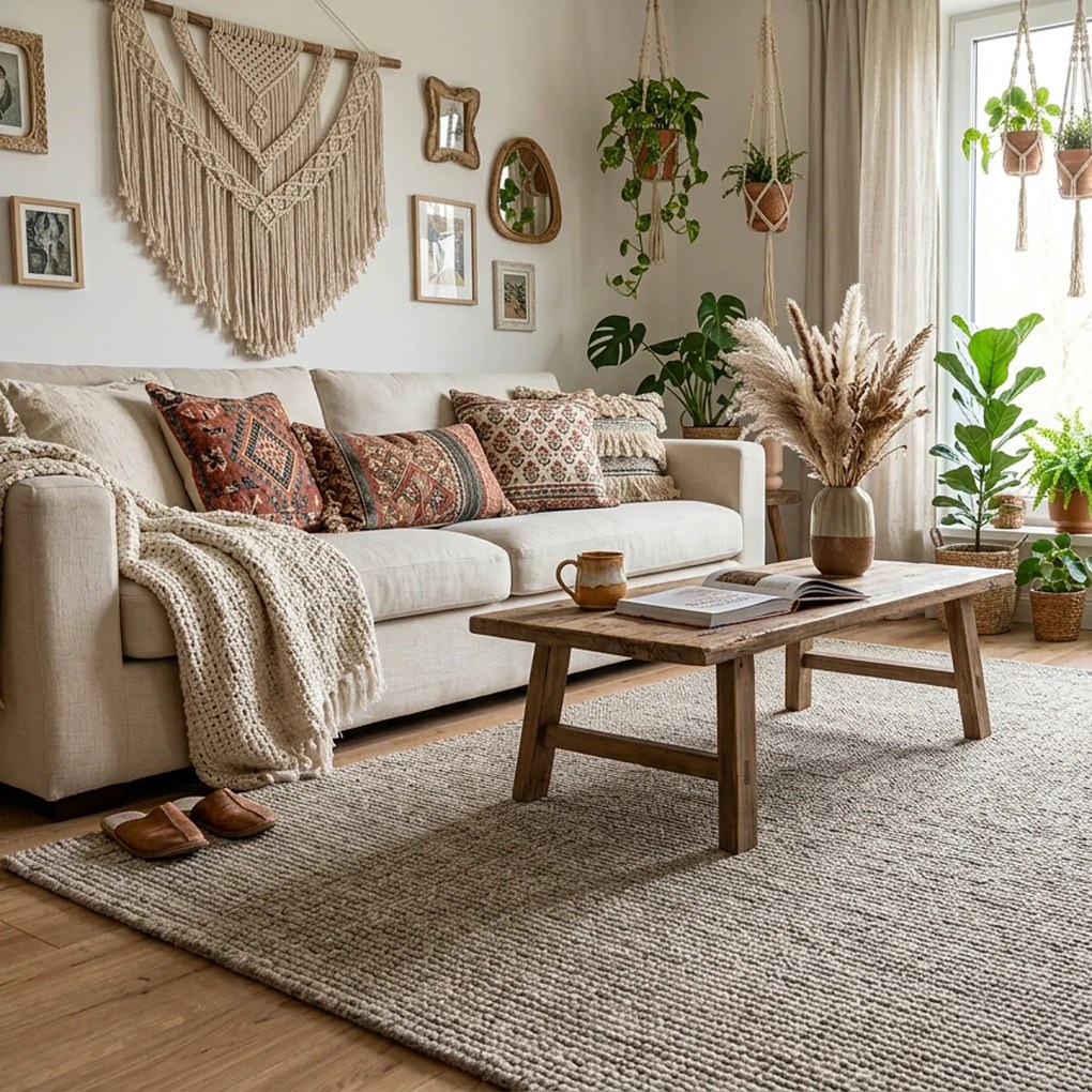 Hanse Home, Kusový koberec Bouclé Jute 105975 Grey Brown, 190x280, hnedá, chodba / predsieň