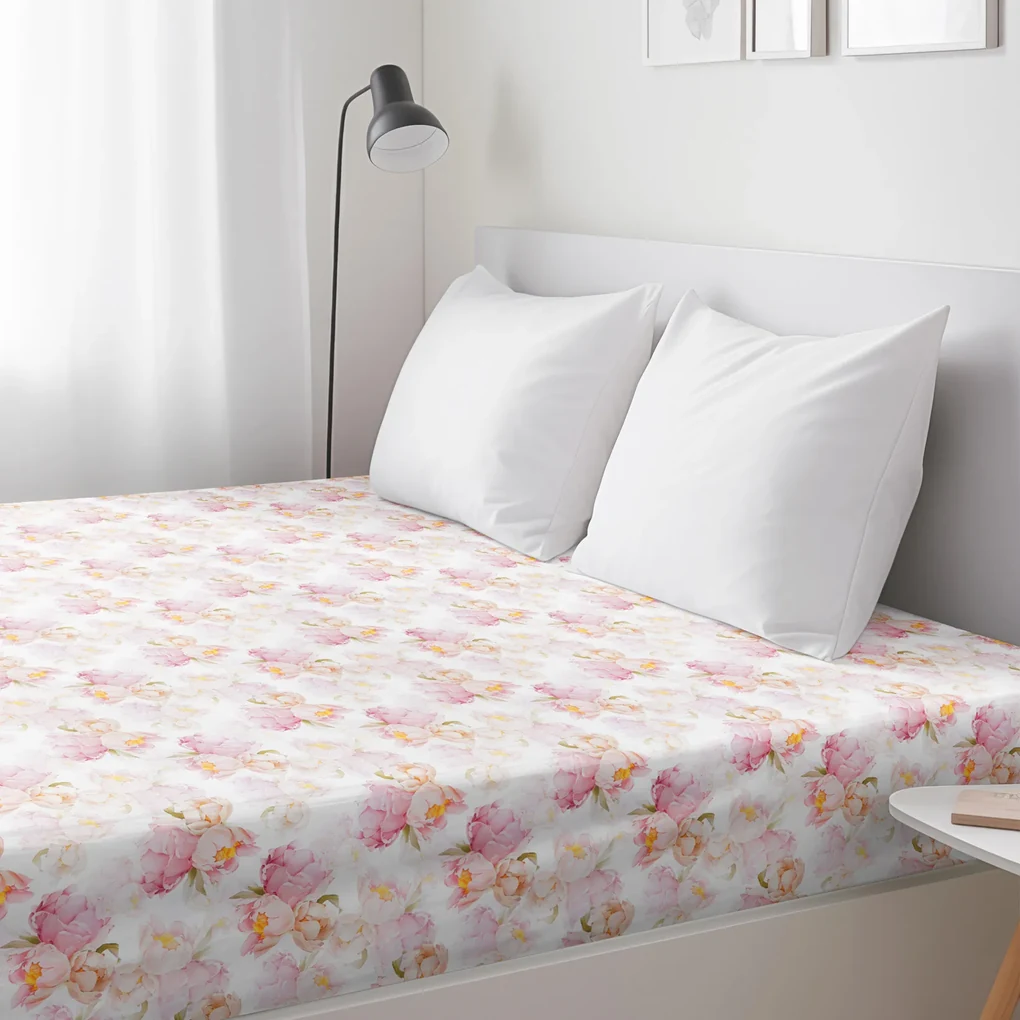 Goldea bavlnená napínacia plachta deluxe - kvitnúce kvety pivoniek 200 x 200 cm