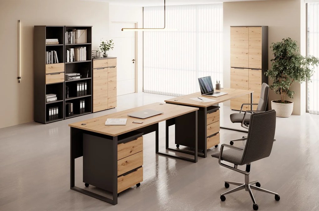 Kancelářský regál Brego 06 45 cm se zásuvkami grafit/dub Artisan