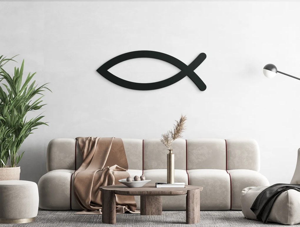 drevko Kresťanský symbol ryby Ichthys Rozmer obrazu: 9 x 25 cm, Farba dekorácie: Čierna