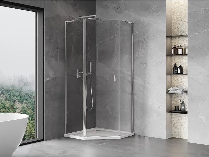 Mexen Mist L, päťuholníkový sprchový kút s krídlovými dverami, 90 x 90 cm, 8mm číre sklo, chrómový profil, 8A8L-090-090-01-00