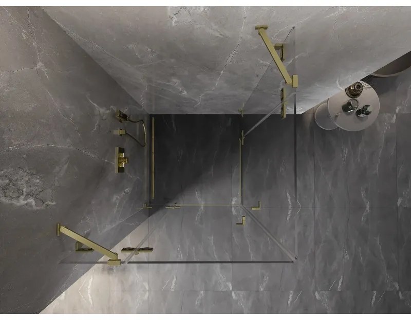 Mexen Lunar Duo, výklopný sprchový kút 90 x 90 cm, 8mm číre sklo, zlatý matný profil, 834-090L-090P-55-00