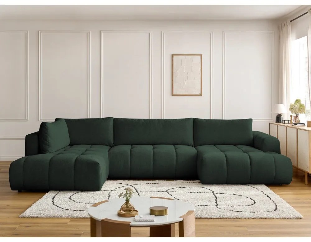 Zelená rozkladacia/s úložným priestorom rohová pohovka (ľavý roh/do tvaru "U") Fuji – Bobochic Paris