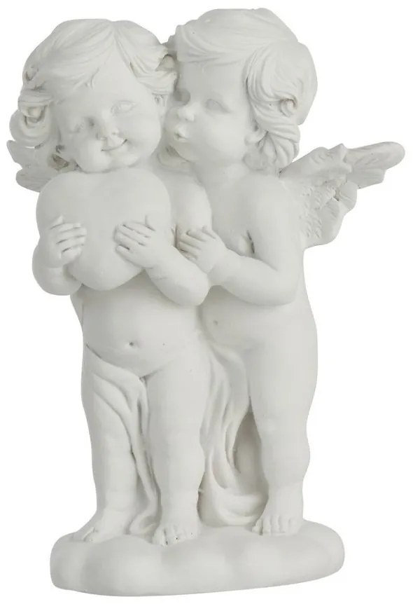 Sada 2ks bielych anjelov na guľu s ružami a so srdcom - 12,5*10*21cm