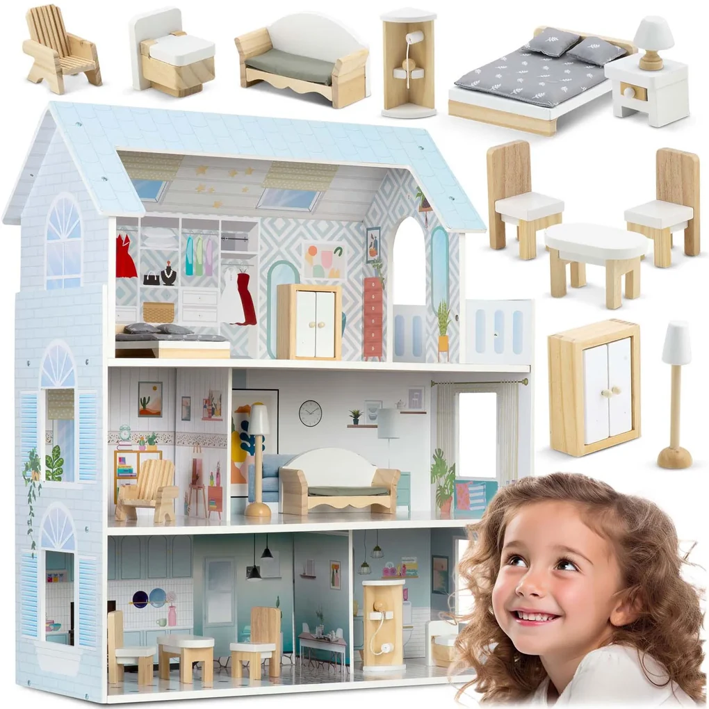 Veľký drevený domček pre bábiky 3-poschodový Ricokids RK-878 787801