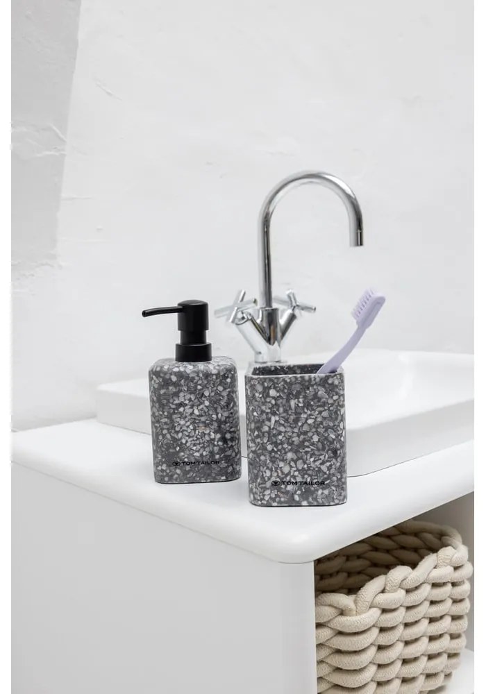 Sivý téglik na zubné kefky z polyresínu Tom Tailor T-Terrazzo – Wenko