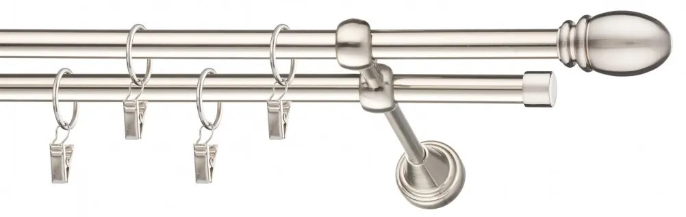 Dekorstudio Niklová dvojradová garniža OVAL 19mm Dĺžka: 320cm, Typ uchytenia: Držiak dvojitý modern, Typ príslušenstva: Krúžky tiché so štipcami
