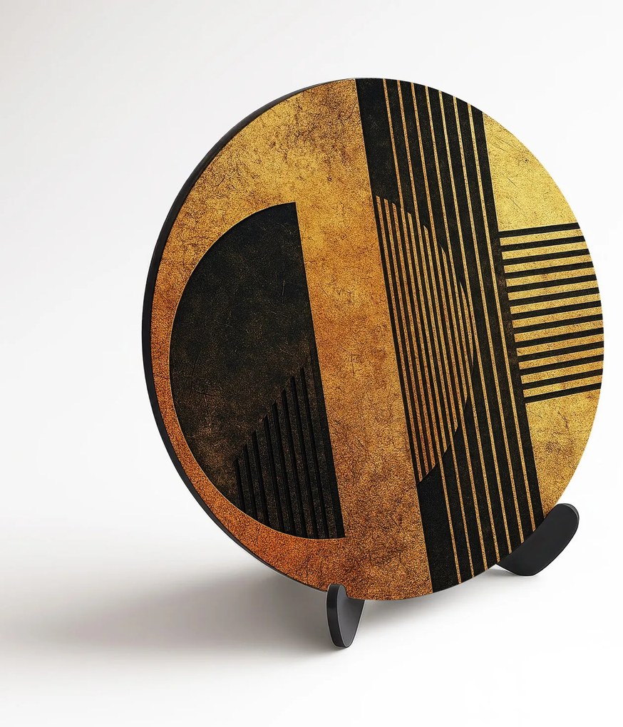 DUBLEZ | Drevený okrúhly obraz - Zlatá geometria