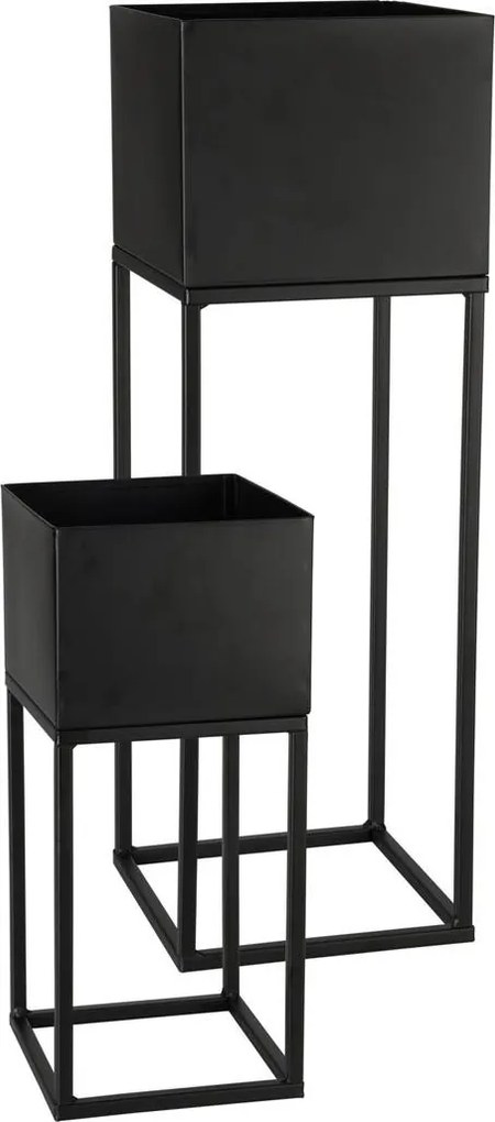 KOVOVÝ KVETINÁČ SO STOJANOM PLAIN SADA 2KS 58X19 CM+37X16 CM ČIERNA