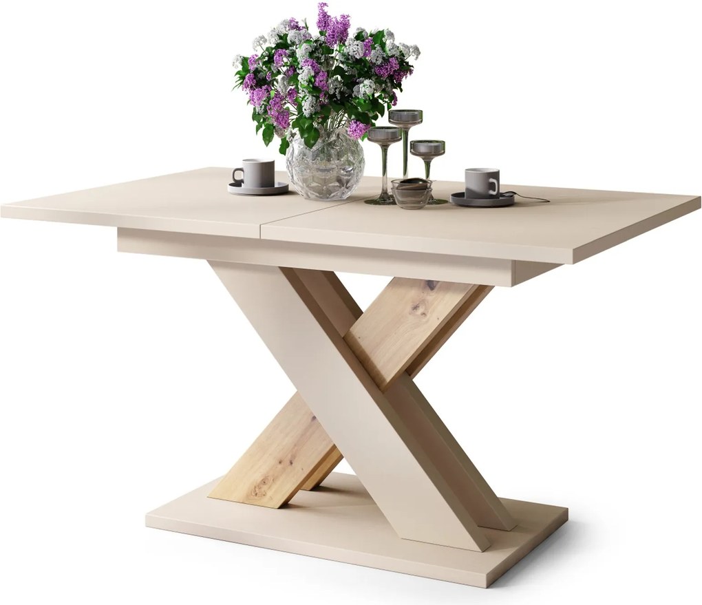 KARO béžový / dub artisan - MODERNÝ ROZKLADACÍ STÔL DO 180 cm!