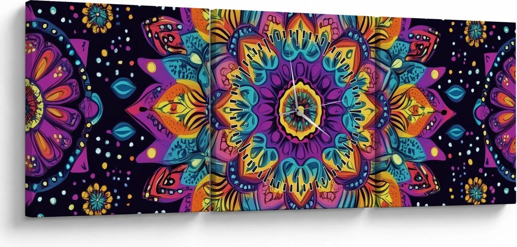 Obraz - Kaleidoskopická mandala (s hodinami) (90x30 cm)