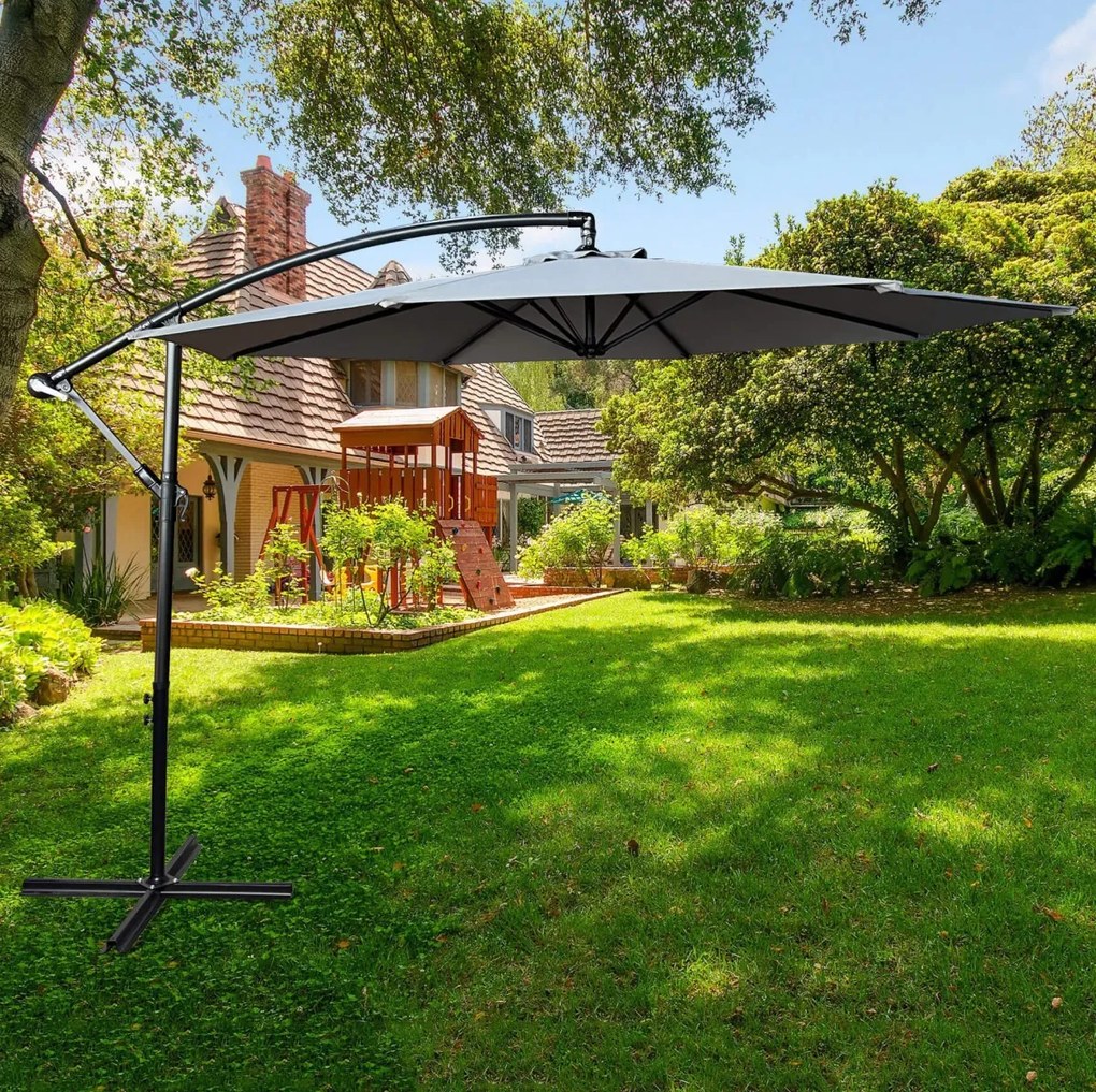 Záhradný slnečník ASTER s bočnou nohou 300 cm svetlosivý