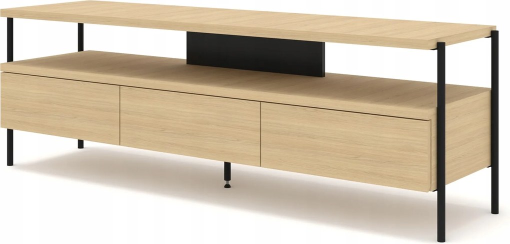 Rtv skrinka Puffin 154 cm 3S dub prírodný, lakovaná, kovové nožičky