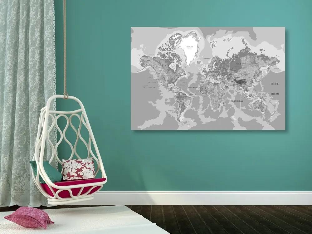 Obraz klasická mapa sveta v čiernobielom prevedení - 90x60