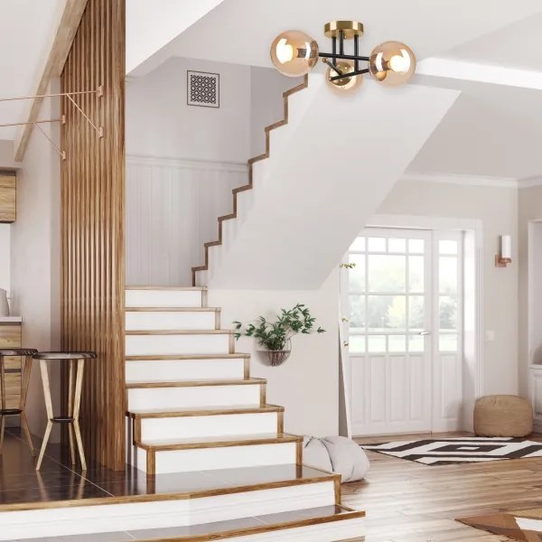 Prisadený luster MALENA 3xE14/5W/230V zlatá/čierna/dymová béžová