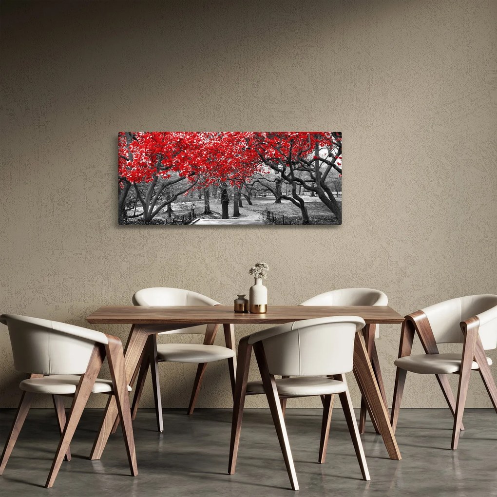 Obraz - Červené stromy, Central Park, New York (120x50 cm)