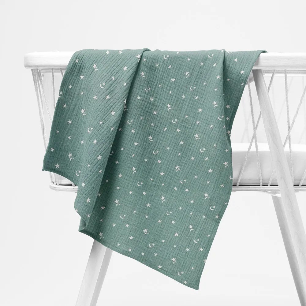 Biante Mušelínová plienka/dečka Nature MSN-053 Nočná obloha na pastelovo modrozelenom - ZVÝHODNENÁ SADA 3 KS 70x70 cm - Sada 3 ks