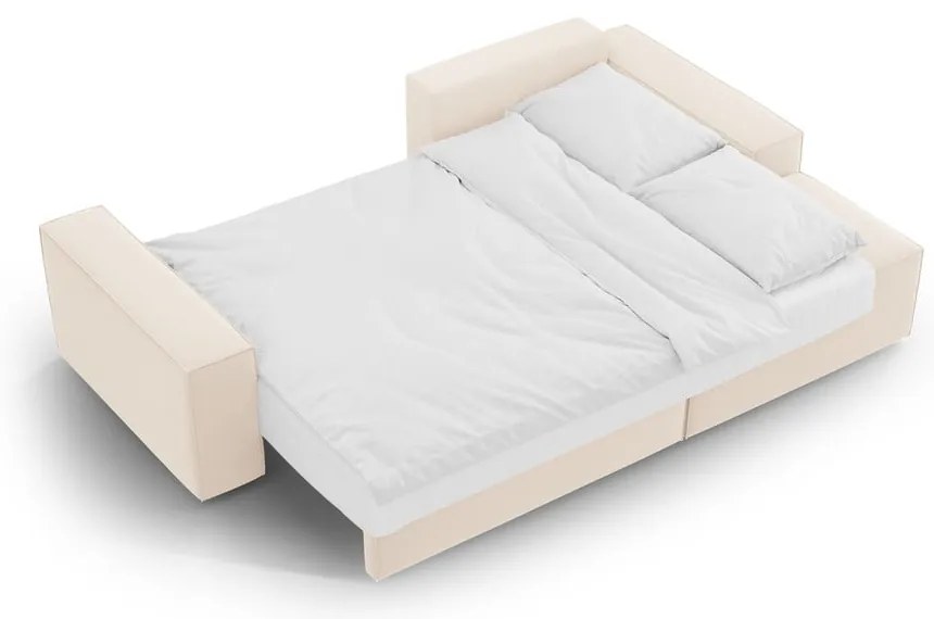 Béžová zamatová rozkladacia/s úložným priestorom rohová pohovka (pravý roh/s leňoškou) Jodie – Micadoni