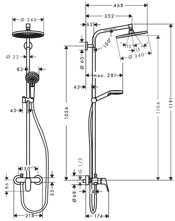 Hansgrohe Crometta S - Showerpipe 240 1jet s pákovou batériou, chróm 27269000