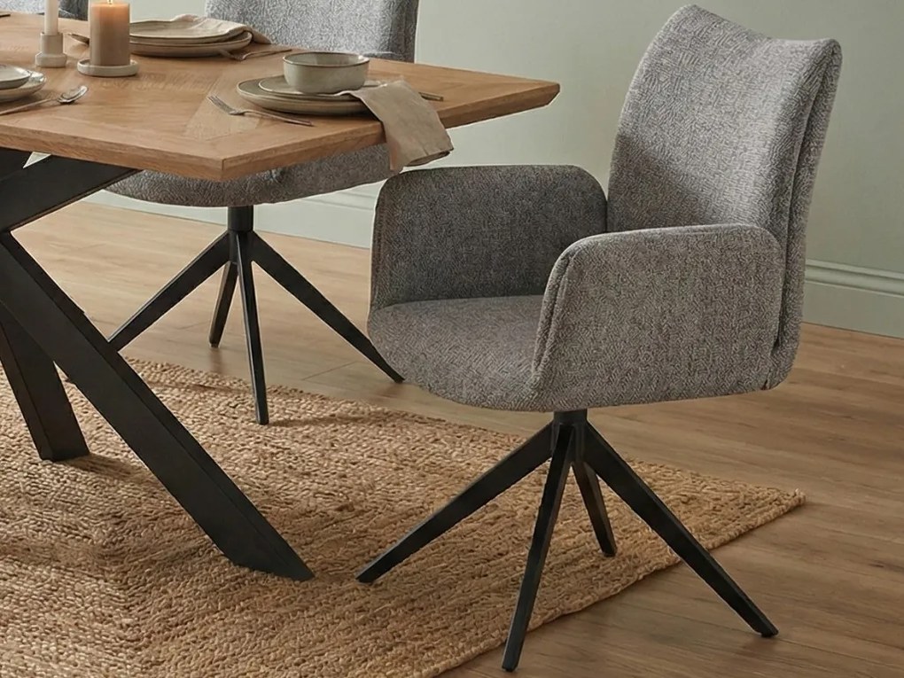 Otočná jedálenská stolička s podrúčkami Kassandra, holubia šedá tkanina