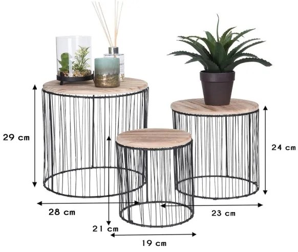 SADA 3x Stojan na kvety pr. 19/23/28 cm čierna/béžová