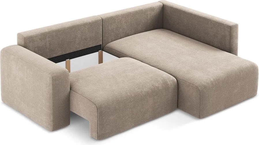 Béžová ženilková rozkladacia/s úložným priestorom rohová pohovka (pravý roh/do L) Kona – Makamii