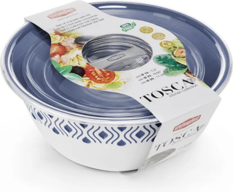 STEFANPLAST Plastová miska Tosca, biela/modrá, sada 3 ks s vekom