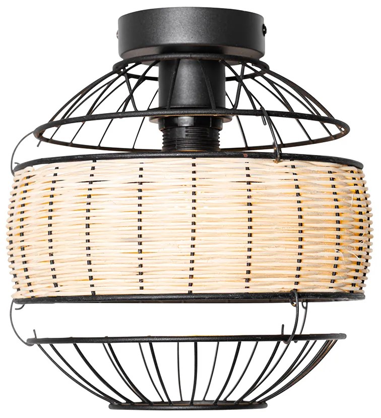 Orientálne stropné svietidlo čierne s ratanom 25 cm - Emir