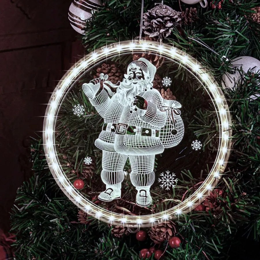 LED svetelná ozdoba na okno SANTA CLAUS II kruhová biela