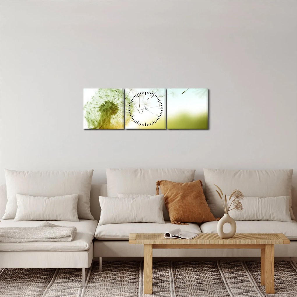 Obraz - Púpava vo vetre (s hodinami) (90x30 cm)