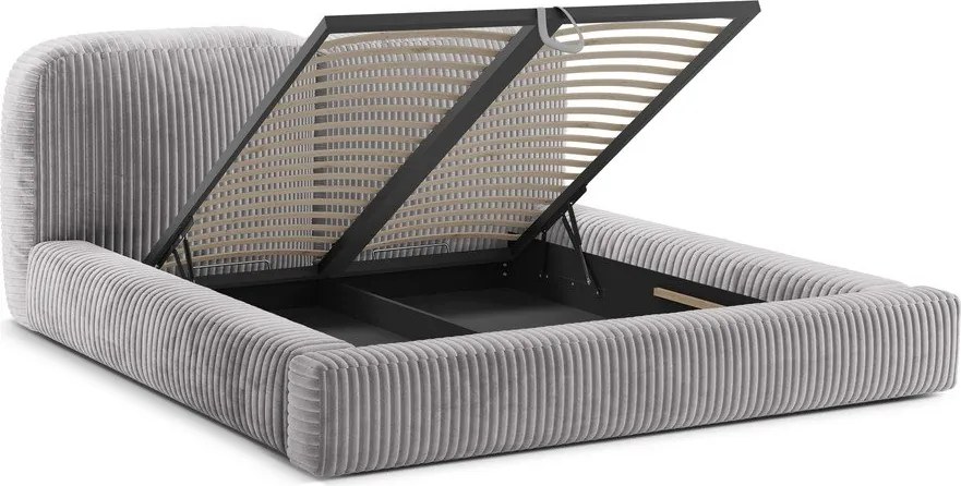 Svetlosivá čalúnená dvojlôžková posteľ s úložným priestorom s roštom 200x200 cm Martina – Micadoni