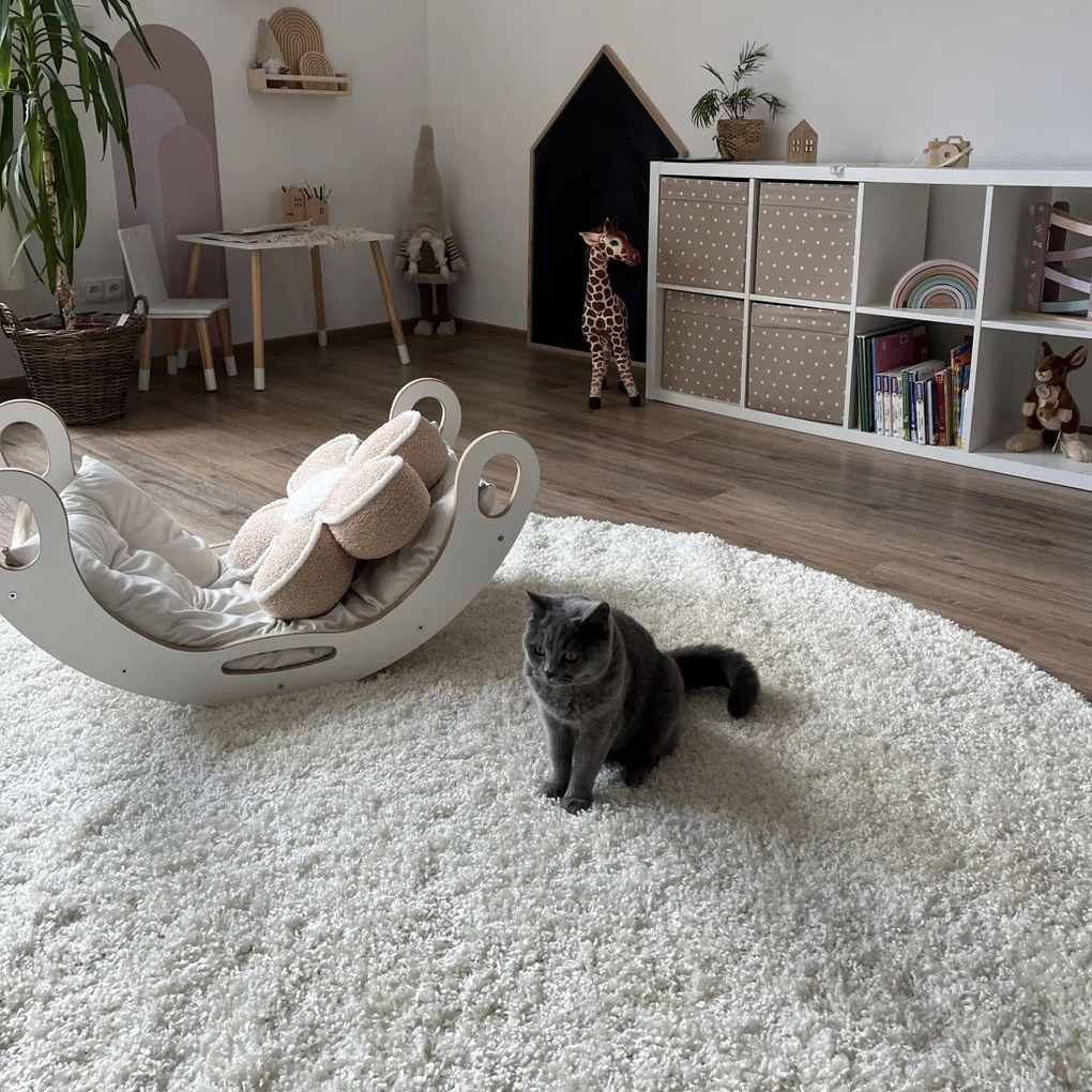 Ayyildiz, Kusový koberec Life Shaggy 1500 cream kruh, 160x160 (priemer) kruh, biela, obývacia izba