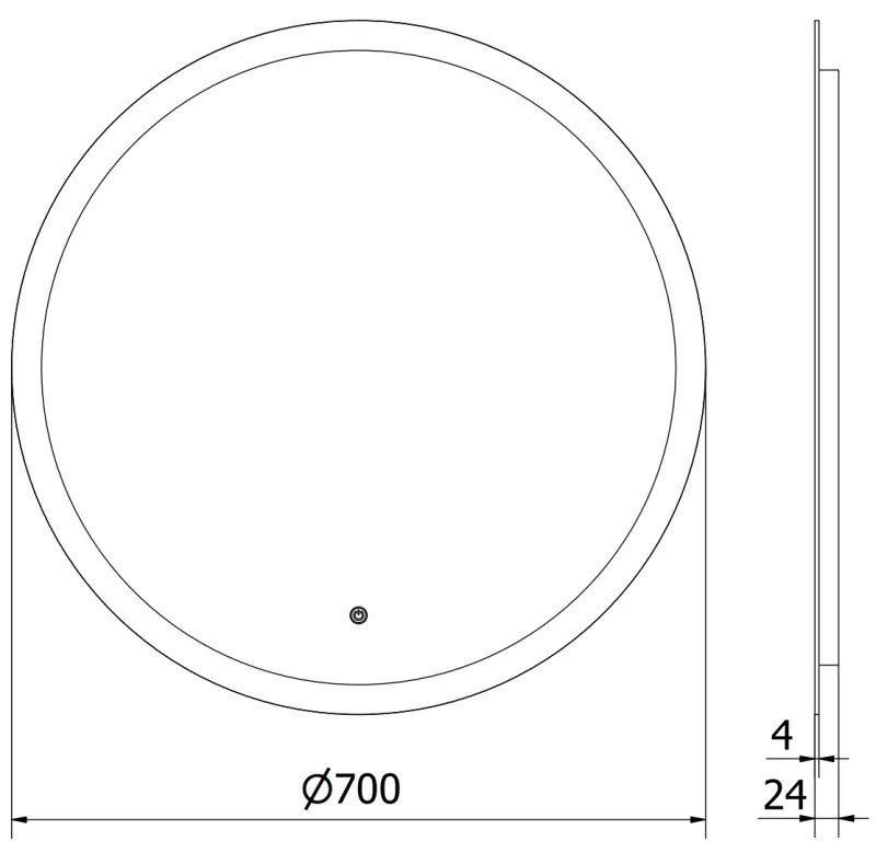 Mexen Oro, okrúhle LED podsvietené kúpeľňové zrkadlo 70 cm, 6000K, vykurovacia podložka proti zahmlievaniu, 9824-070-070-611-00