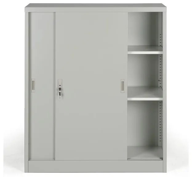 Kovová skriňa s posuvnými dverami, 2 police, 1000 x 1200 x 450 mm, svetlo sivá