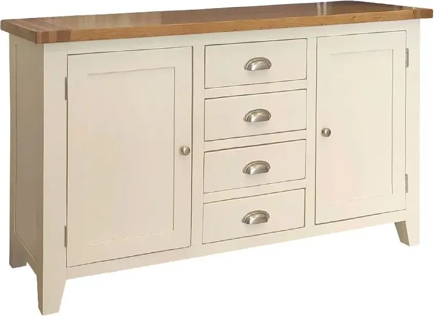 Biela komoda so 4 zásuvkami a 2 dvierkami 150x45x85 cm