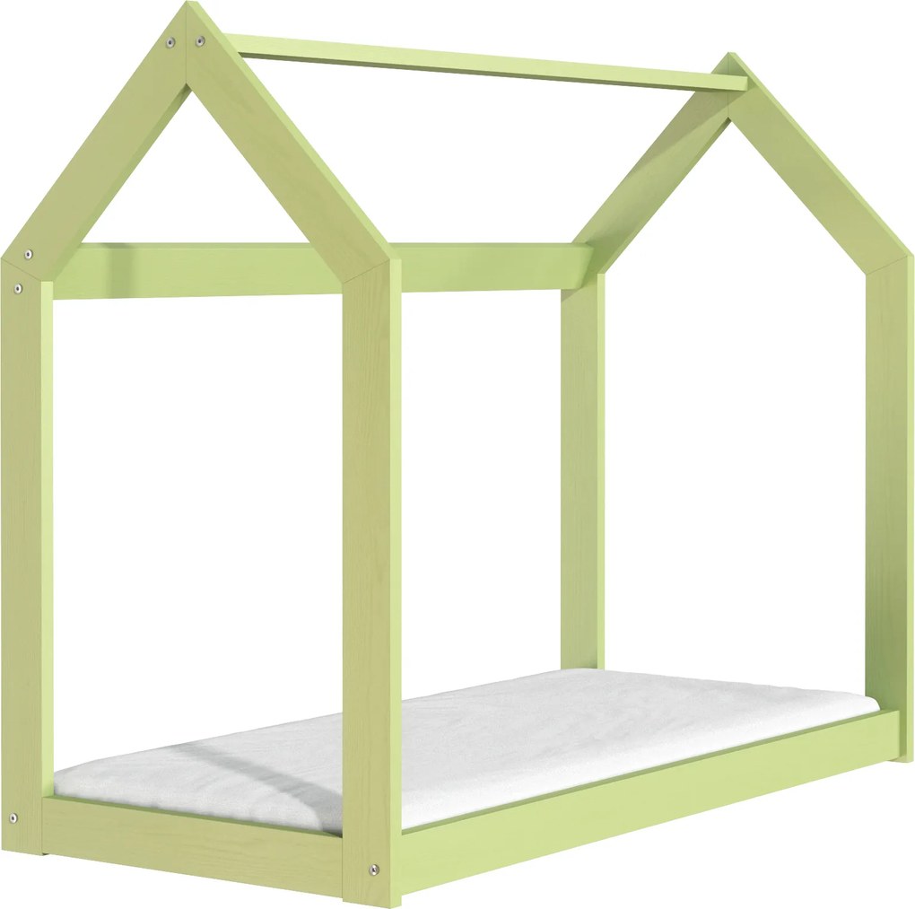 ČistéDřevo Dřevěná postel domeček 160 x 80 cm zelená + rošt