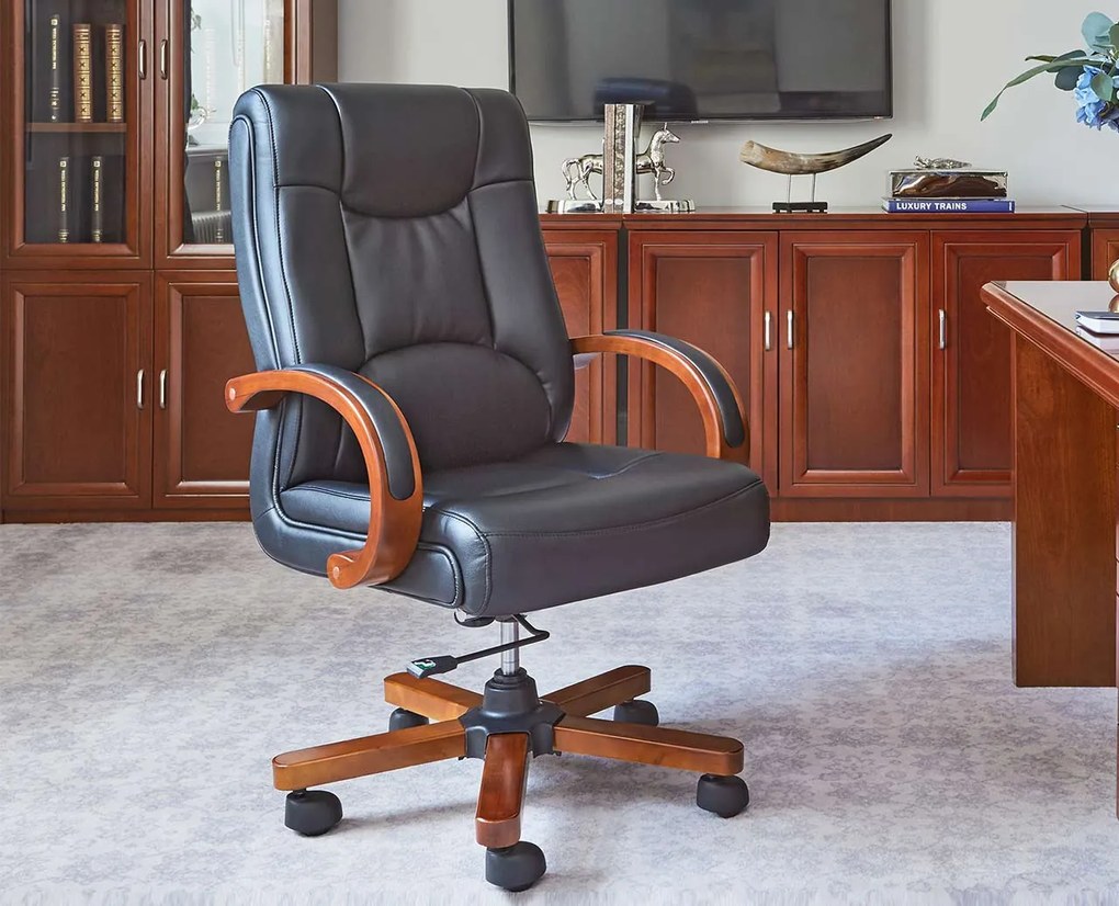 Kancelárske kreslo Lider z prírodnej kože, čierne