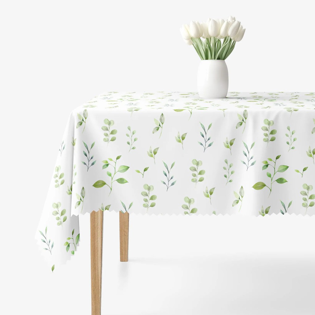 Goldea hranatý teflónový obrus - eukalyptové lístky 100 x 100 cm
